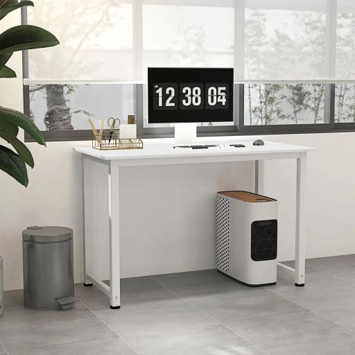 Mesa de Escritorio con Marco de Acero y Patas Ajustables Mesa de Estudio para Oficina Hogar 120x60x76 cm Blanco [6]