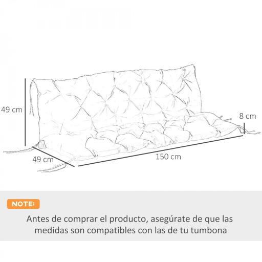 Colchón de Banco de 3 Plazas 150x98x8 cm con 6 Cordones de Fijación para Jardín Terraza Balcón Exterior Azul [1]