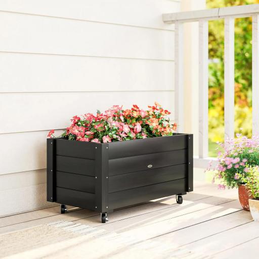 Jardinera de Madera de Exterior con Orificios de Drenaje y Tela no Tejida para Flores Plantas 89x48x47 cm Negro [7]