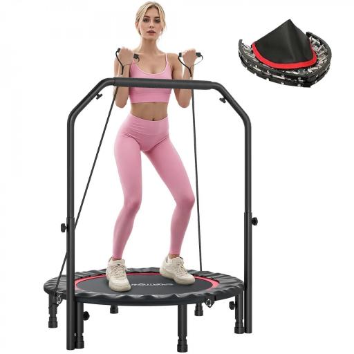 Cama Elástica Plegable Ø102 cm con Mango Ajustable Marco de Acero para Entrenamiento Piernas Cuerpo Rojo y Negro [7]