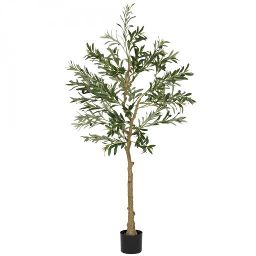 Planta Artificial Decorativa de 150 cm Árbol de Olivo con 720 Hojas y 32 Aceitunas en Maceta para Interior Verde [8]