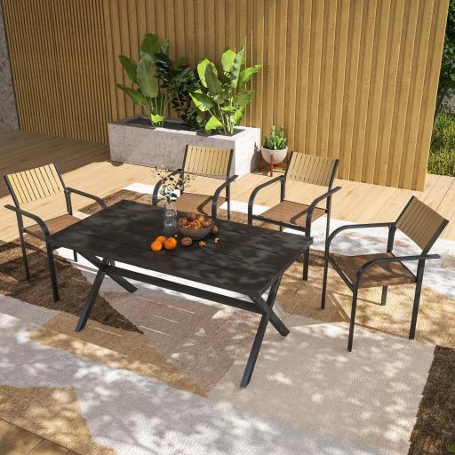 Juego de 4 Sillas de Jardín Exterior Apilables con Tela Transpirable Reposabrazos y Respaldo 58x65x85 cm Marrón [7]