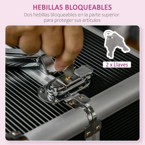 Maleta de Maquillaje Profesional Estuche para Cosmética con 6 Cajones Extensibles y Cierre Llave 36x23x58cm Negro [5]