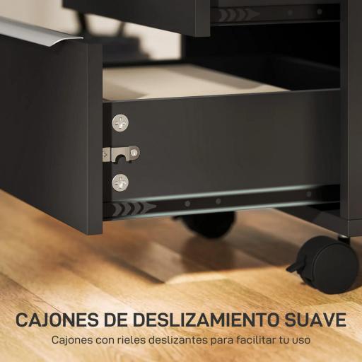 Cajonera de Escritorio con 3 Cajones Ruedas Cerradura y 2 Llaves para Estudio Salón 40x40x63,5 cm Negro [4]