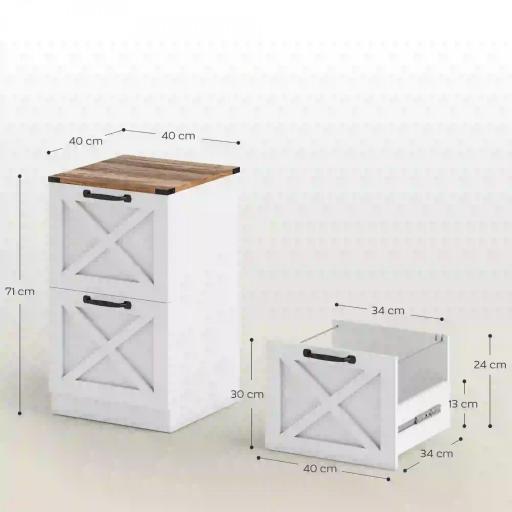 Cajonera Escritorio con 2 Cajones Soporte para Impresora con Riel Colgante para A4 y Carta 40x40x71 cm Blanco [1]