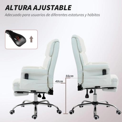 Silla de Oficina con 6 Puntos de Masaje Reposapiés Retráctil Altura Ajustable Control Remoto y Soporte Lumbar Blanco [2]