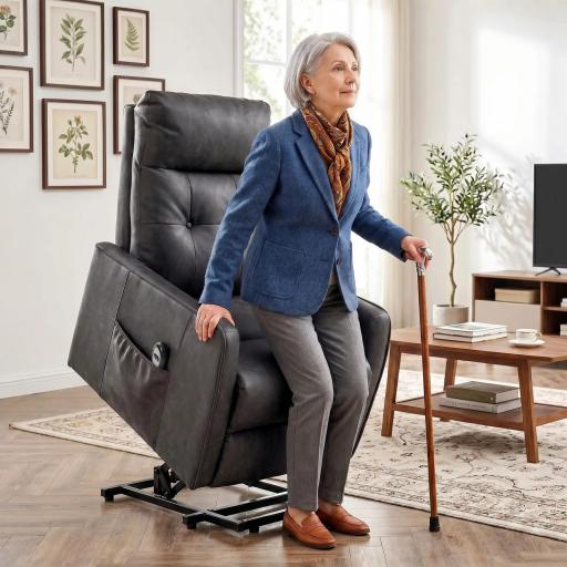 Sillón Relax Reclinable Eléctrico Levanta Personas de Cuero PU Control Remoto Asiento con Resorte Reposapiés Gris [0]