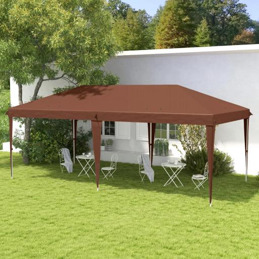 Carpa Plegable 6x3 m con Altura Ajustable en 3 Niveles Bolsa de Transporte Anti-UV y Marco de Acero Café [4]
