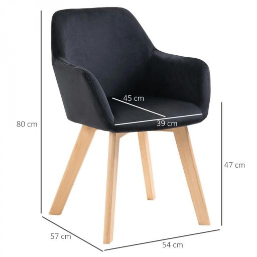 Juego de 2 Sillas de Comedor Modernas Tapizadas en Terciopelo con Patas de Madera para Salón 54x57x80 cm Negro [1]
