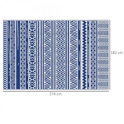 Alfombra Reversible 182x274 cm Estilo Moderno para Terraza Balcón Patio Camping Playa Azul Oscuro y Blanco [1]