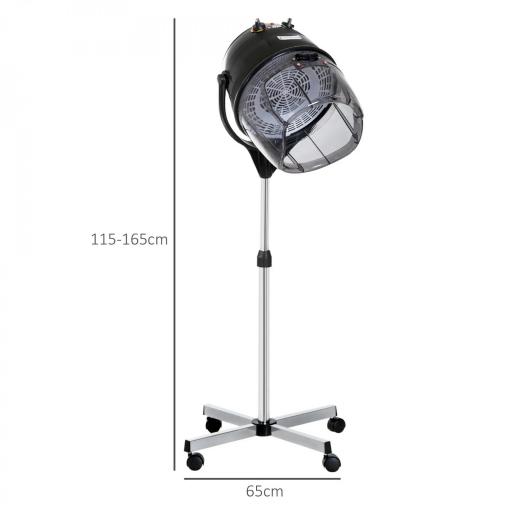 Secador de Casco Profesional 1180W con Altura Ajustable Temperatura Regulable Temporizador Capucha y Ruedas Negro [1]