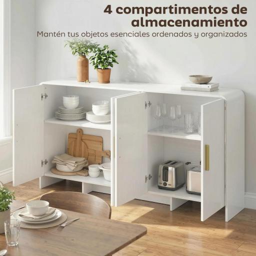 Aparador de Cocina con 4 Estantes 4 Puertas de Cierre Suave Mueble para TV de 72 Pulgadas 152x40x80 cm Blanco [5]