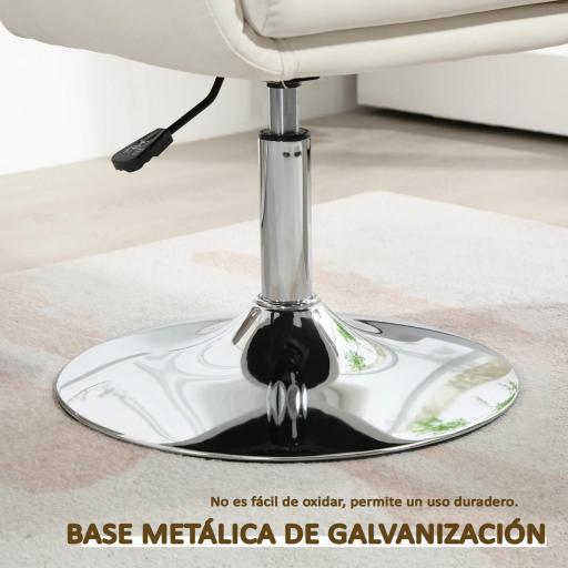 Sillón para Salón Giratorio 360° con Altura Ajustable Respaldo Envolvente Reposabrazos y Cojín 60x60x79-91 cm Blanco [4]