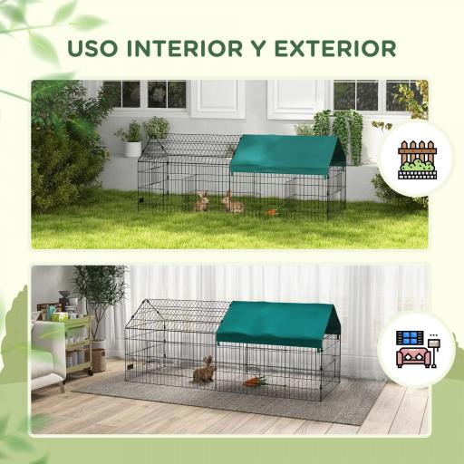Jaula para Animales Pequeños de Acero con Puertas y Tela Superior para Conejos Chinchillas Gallinas 185x75x75 cm Verde [3]