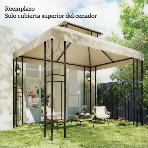 Toldo de Recambio 4x3 m con Techo Doble Orificios de Drenaje y Protección UV Solo Toldo NO Incluye Marco Blanco Crema [3]