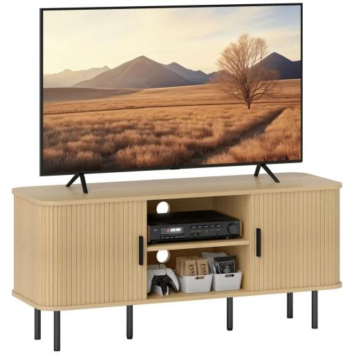 Mesa de TV con 2 Puertas Correderas Tipo Persiana 2 Estantes Abiertos para Televisores de 55 Pulgadas 120x40x55 cm Roble [8]