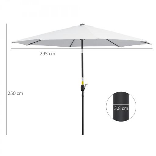 Sombrilla de Jardín Ø300x250 cm con Manivela Parasol Exterior con Mecanismo de Inclinación y Poste Desmontable de Metal para Terraza Piscina Patio Blanco [8]