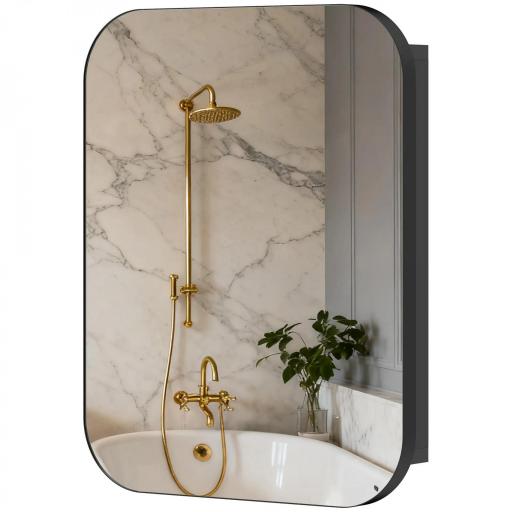 Armario de Baño con Espejo Diseño con Bordes Curvados Estantes Ajustables 40,2x10,2x50,9 cm Negro [10]
