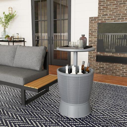 Mesa Nevera para Exterior 41 L 3 en 1 Cool Bar Mesa Auxiliar con Altura Ajustable Cubo de Hielo Tapa Elevable Gris [6]