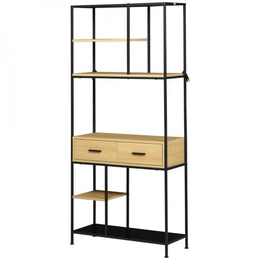 Estantería Estilo Industrial de 5 Niveles Mueble Estantes Almacenaje con 2 Cajones y Marco de Metal 80x30x170,5 cm Roble [9]