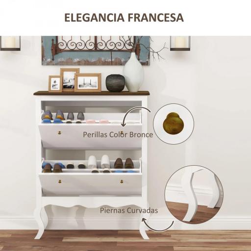 Zapatero Estrecho con 2 Cajones Abatibles Estantes Ajustables para 16 Pares de Zapatos 84x29x109 cm Blanco [5]