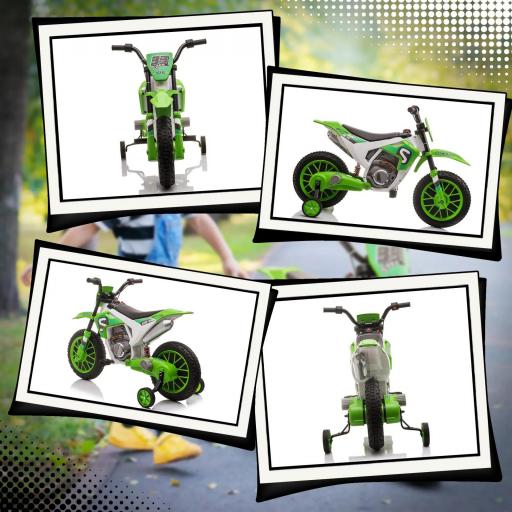 Moto Eléctrica para Niños de +3 Años 12V Moto de Juguete Infantil con 2 Ruedas de Equilibrio Velocidad 3-8 km/h Arranque Suave 106,5x51,5x68 cm Verde [2]