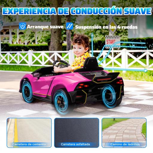 Coche Eléctrico para Niños Lamborghini Autentica con Batería 12V Mando a Distancia Faros Bocina Arranque Suave y Música MP3 Rosa [5]