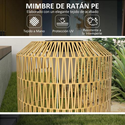 Lámpara de Jardín de Ratán Sintético con Luces LED Encendido y Apagado Automático Diseño Bohemio Ø30x55 cm Natural [2]