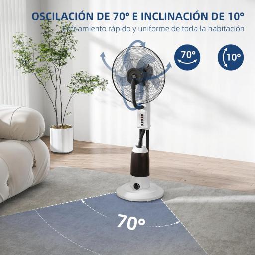 Ventilador Nebulizador Oscilante 90 W Tanque 2,8L 3 Velocidades 5 Aspas y Ruedas Ø44,5x120 cm Blanco [2]