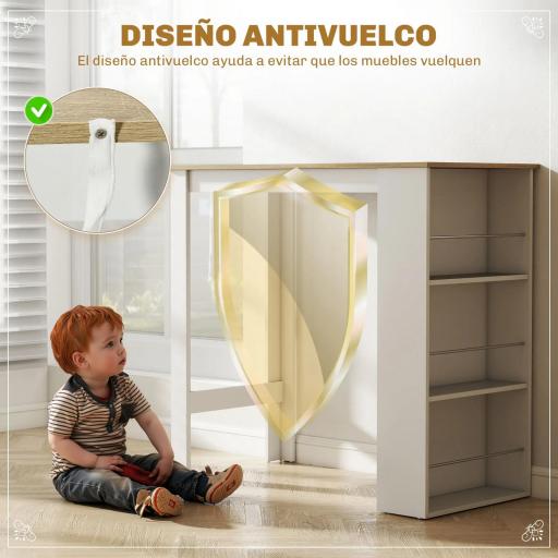 Mesa de Bar Mesa de Bistró Mesa de Comedor Mesa Alta con 3 Estantes Laterales y Estructura de Madera 112x57x106cm Blanco [5]