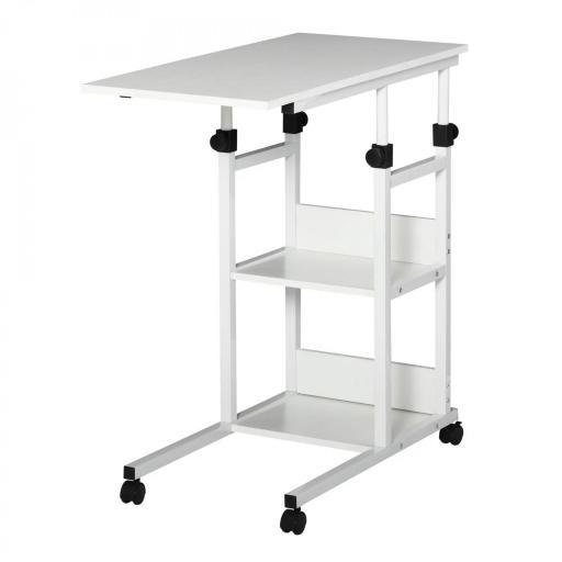 Mesa Auxiliar con Ruedas 80x40 cm Mesa para Sofá en Forma de C con Altura Ajustable 3 Niveles de 72-82 cm Marco de Metal para Salón Cocina Blanco [8]