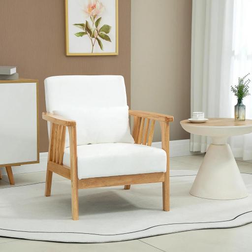 Sillón de Salón Tapizado en Terciopelo con Cojín y Patas de Madera de Caucho para Oficina 68x75x78 cm Crema