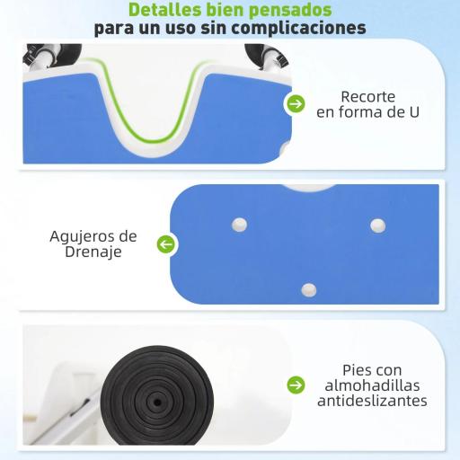 Silla de Ducha Antideslizante con Barra de Agarre con Ventosas Altura Regulable y Asiento en Forma de U Azul [8]