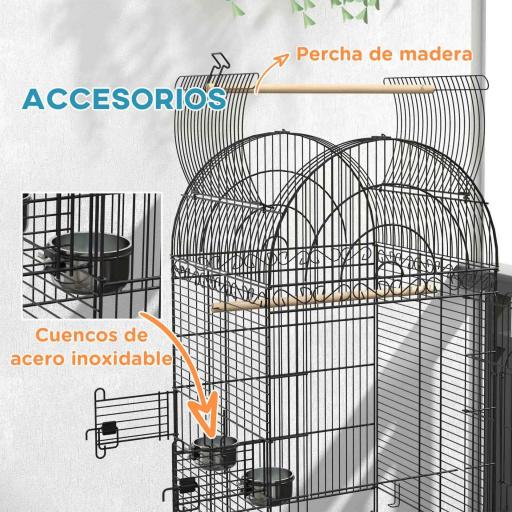 Jaula de Pájaros con Ruedas Jaula de Aves Exterior con Bandeja Extraíble Rejilla 2 Cuencos Percha 51x51x153 cm Negro [3]