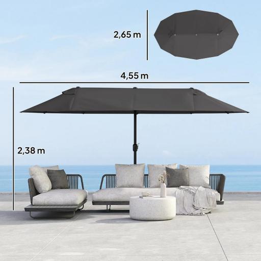 Sombrilla Doble para Jardín 455x265x238 cm Parasol Grande con Manivela Manual Protección Solar Color Negro [1]