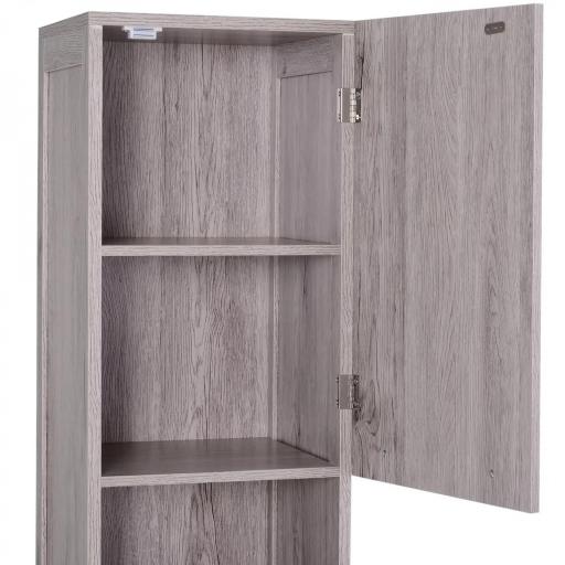 Columna de Baño Mueble Alto y Estrecho con Estantes Abiertos y 2 Armarios 30x32x172,5 cm Madera Grisácea [4]
