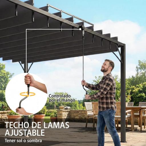 Pérgola de Jardín 3x4 m con Protección UPF 50+ Gazebo con Techo Ajustable Estructura de Aluminio para Exterior Gris [6]