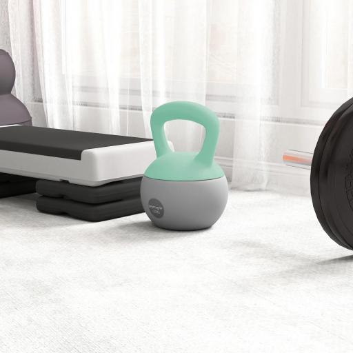 Pesa Rusa 12 kg Kettlebell Relleno de Arena Metálica Mango Antideslizante para Entreno en Casa 21x21x30 cm Verde y Gris [6]