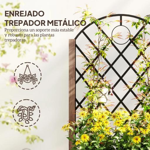  2 Jardineras de Madera Elevadas con Enrejado Metálico para Plantas Trepadoras y Flores 52x25x97 cm Marrón y Negro [7]