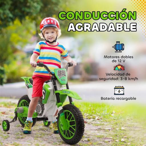 Moto Eléctrica para Niños de +3 Años 12V Moto de Juguete Infantil con 2 Ruedas de Equilibrio Velocidad 3-8 km/h Arranque Suave 106,5x51,5x68 cm Verde [6]