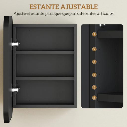 Armario de Baño con Espejo Diseño con Bordes Curvados Estantes Ajustables 40,2x10,2x50,9 cm Negro [5]