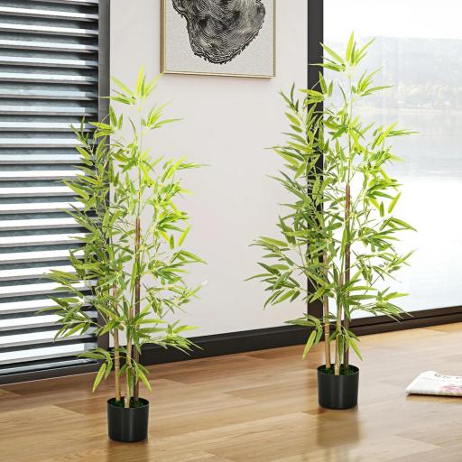 2 Plantas Artificiales Plantas Sintéticas de Bambú con 498 Hojas para Decoración en Salón Oficina Ø15x120 cm Verde [3]
