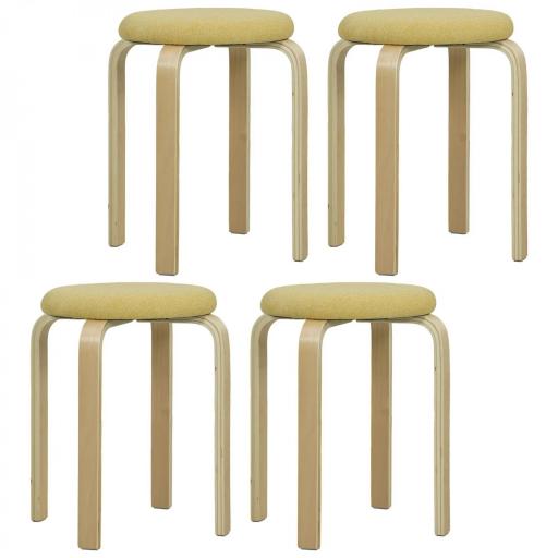 Juego de 4 Taburetes Redondos de Madera Apilables con Asiento Acolchado para Cocina Comedor Dormitorio Amarillo [9]
