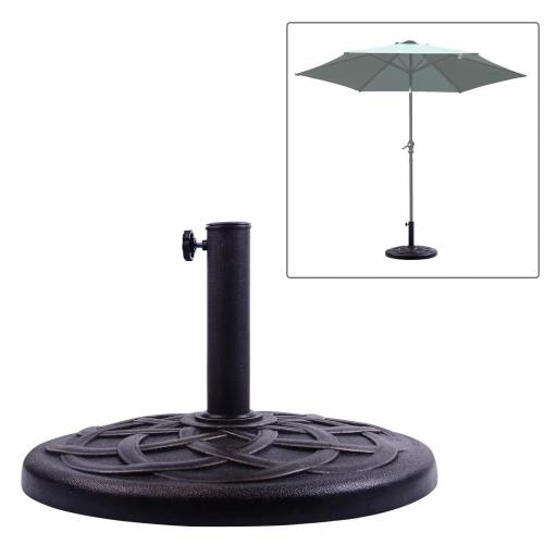 Base para Sombrilla de Jardín Peso Neto 19 kg Soporte de Parasol Apto para Mástil de 38mm/48mm Resina para Terraza Patio Exterior Ø54,5x34 cm Bronce [4]