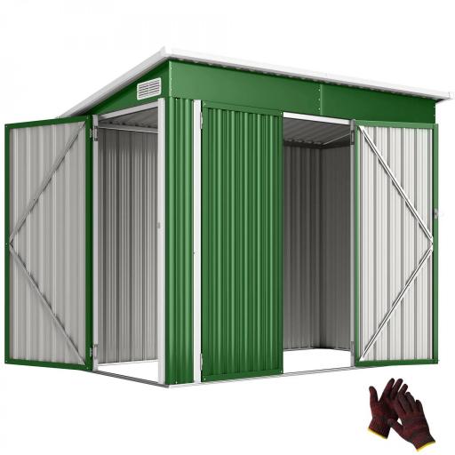 Cobertizo de Jardín Exterior 2,7 m² 234x132x185 cm con Triple Puerta Cerradura y Ranuras de Ventilación Verde [8]