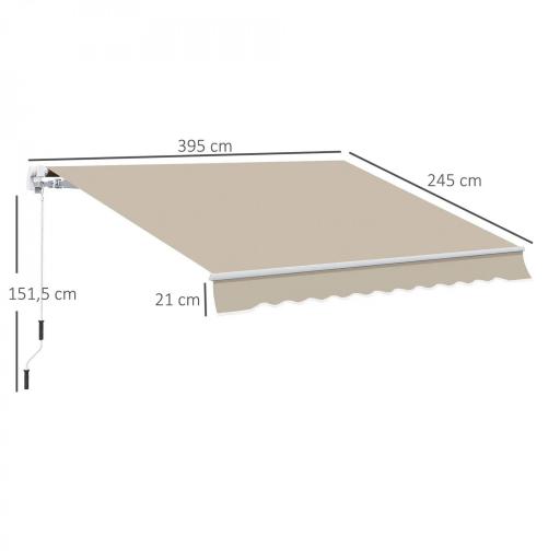 Toldo Manual 395x245 cm con Manivela Toldo Balcón Patio Terraza de Aluminio y Tejido Poliéster 280 g/m² Anti-UV Beige [1]