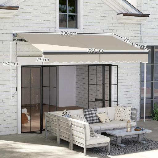 Toldo Eléctrico Retráctil con Manivela Inclinación Ajustable y Protección UV para Jardín Terraza 296x250 cm Crema [1]