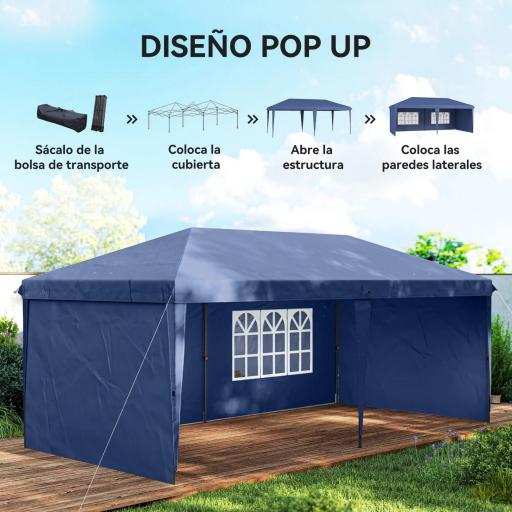 Carpa Plegable 6x3 m Pop-up con 4 Laterales Desmontables Cenador de Jardín con 2 Ventanas y Bolsa de Transporte Azul [7]