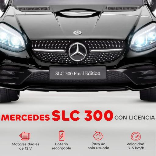 Coche Eléctrico para Niños de +3 Años Mercedes SLC 300 con Batería 12V Mando a Distancia Faros LED Bocina Música Negro [2]