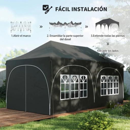 Carpa Plegable 6x3 m Pop-up con 6 Laterales Desmontables Altura Ajustable y Bolsa de Transporte Gris Oscuro [6]